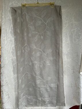 Light Gray Sheer curtains with White & Silver stitch Leaf Embroidery